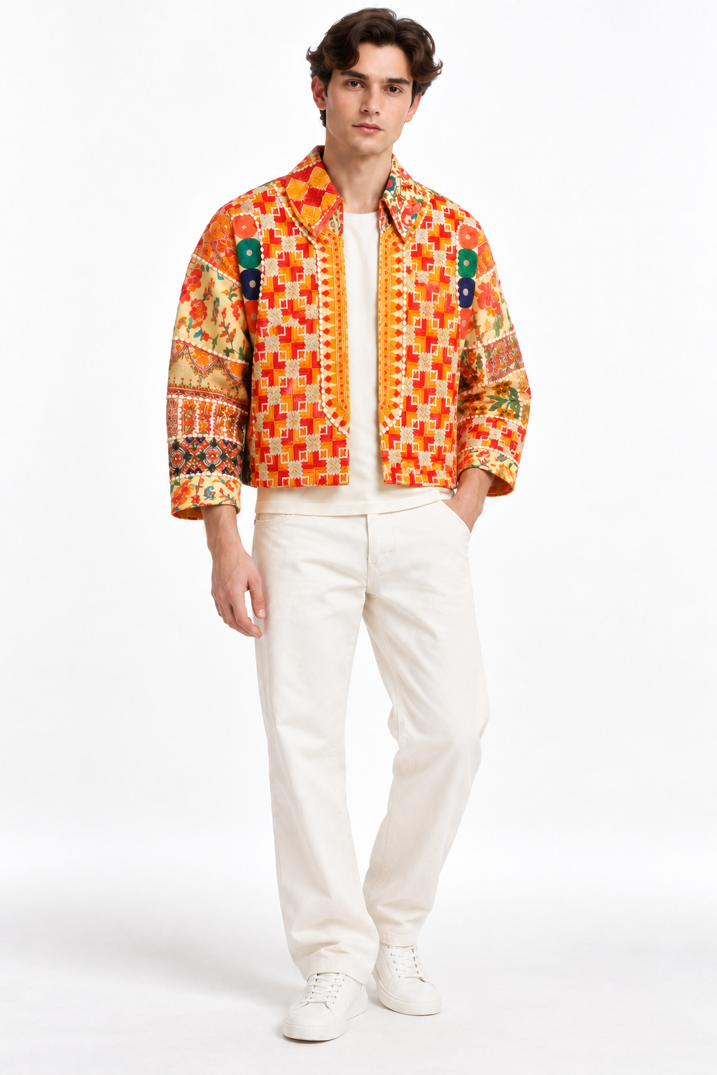 Image of Handmade Multicoloured Embroidered Jacket with Floral & Geometric Detailing | Rawan