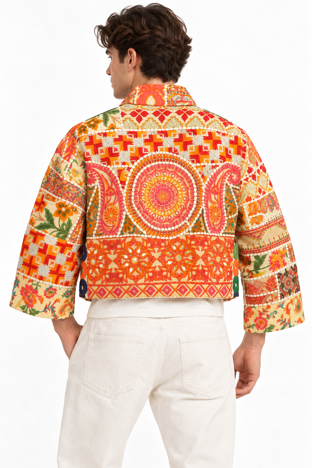 Image of Handmade Multicoloured Embroidered Jacket with Floral & Geometric Detailing | Rawan