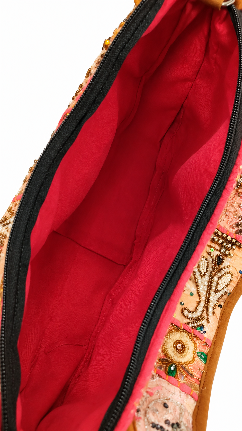 Image of Handmade Pink Beaded Embroidered Hobo Bag | Estelle