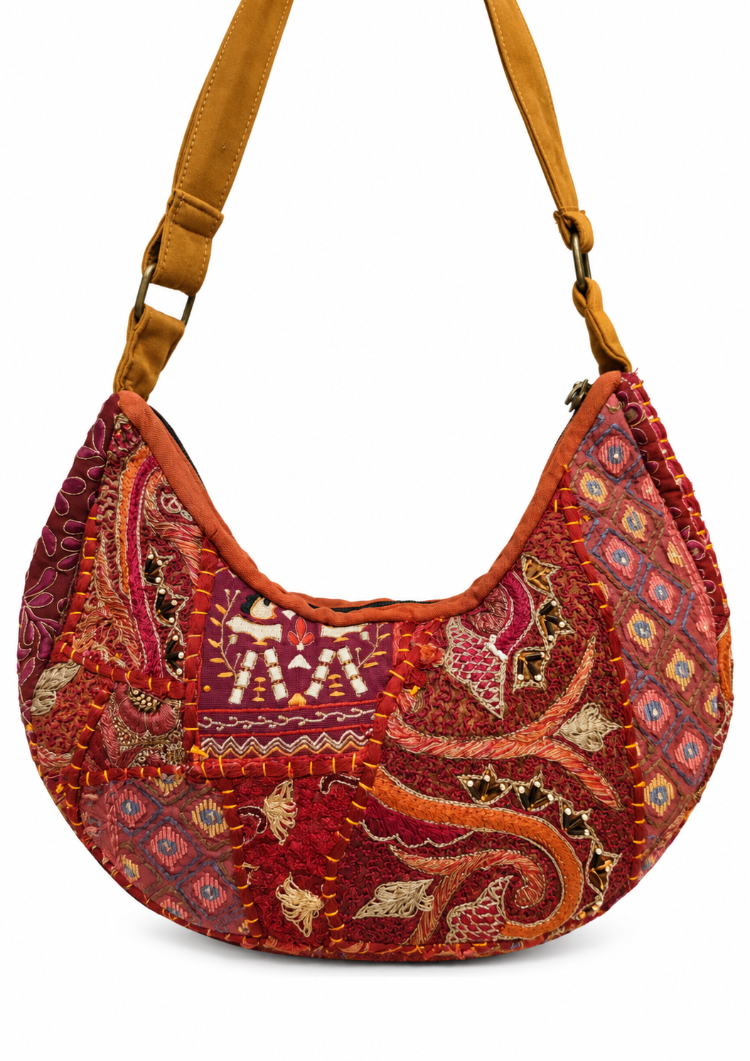 Image of Handmade Burgundy Embroidered Hobo Bag | Vivienne