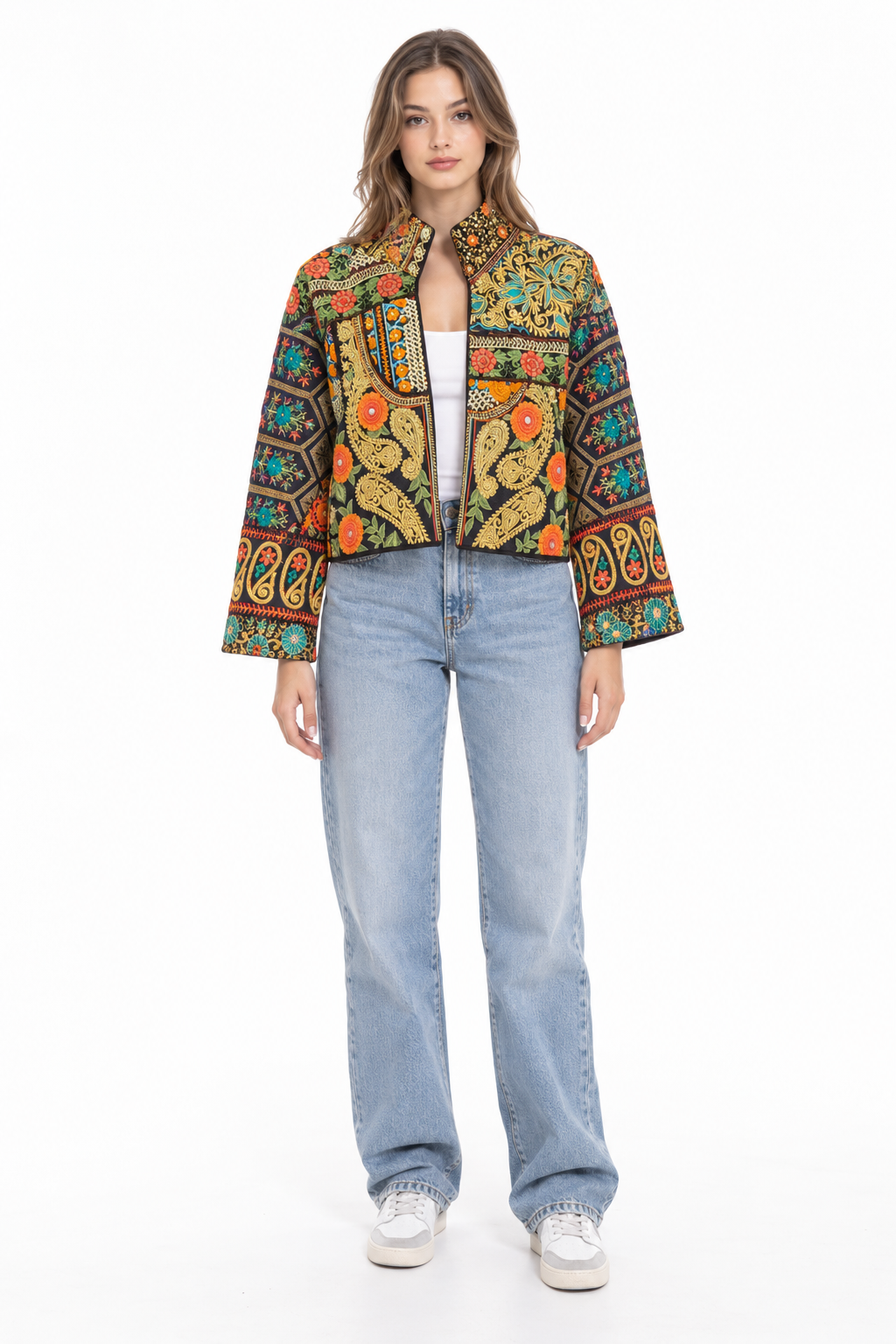 Image of Handmade Black Embroidered Jacket with Gold Paisley & Floral Detailing | Samira