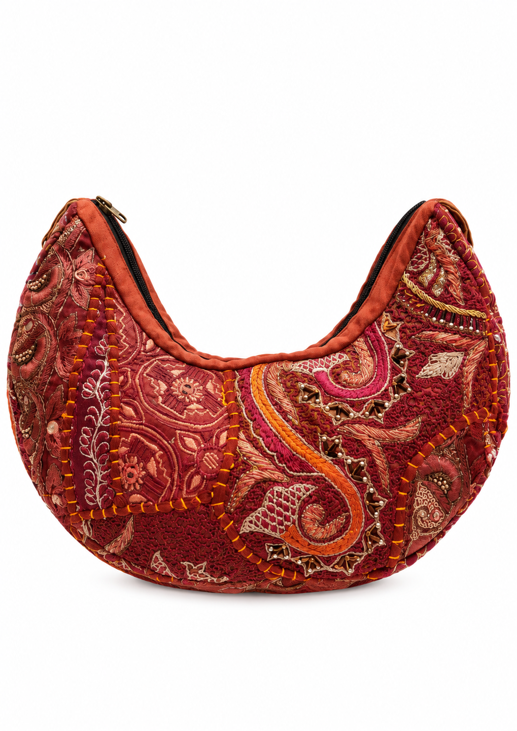 Image of Handmade Burgundy Embroidered Hobo Bag | Vivienne