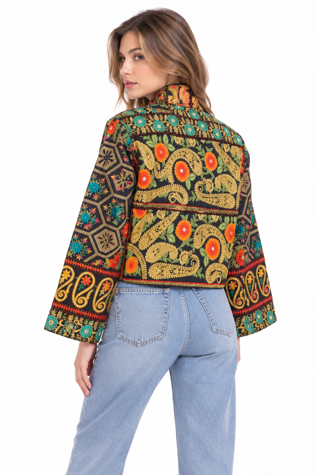 Image of Handmade Black Embroidered Jacket with Gold Paisley & Floral Detailing | Samira