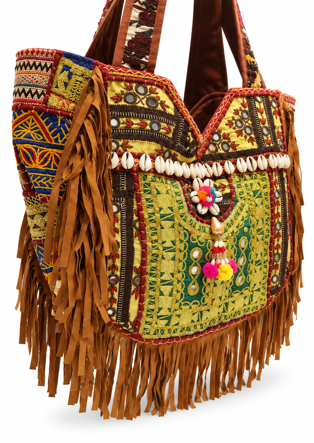 Image of Handmade Embroidered Fringe Tote Bag with Detailed Craft | Annalise