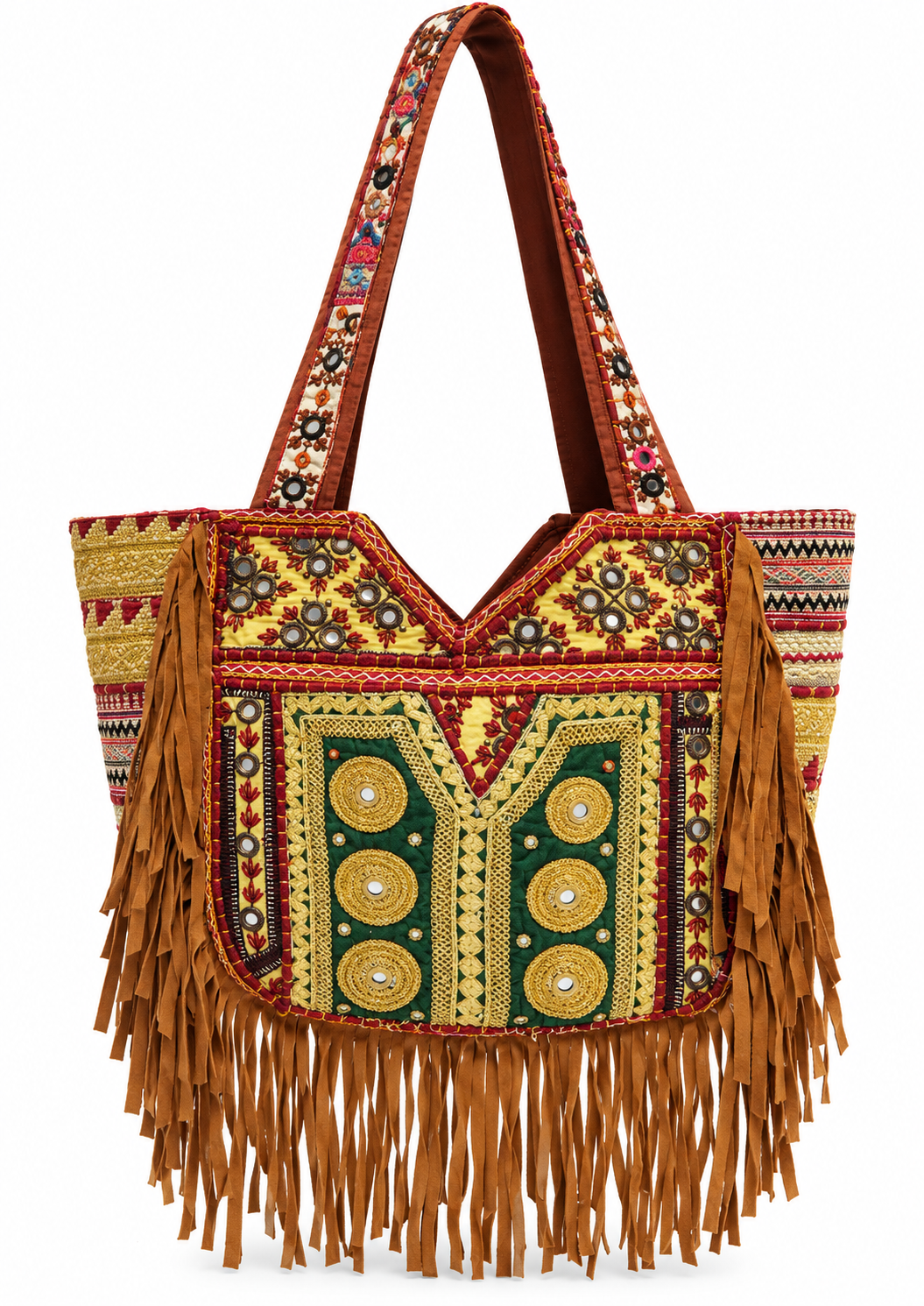 Image of Handmade Embroidered Fringe Tote Bag with Detailed Craft | Annalise