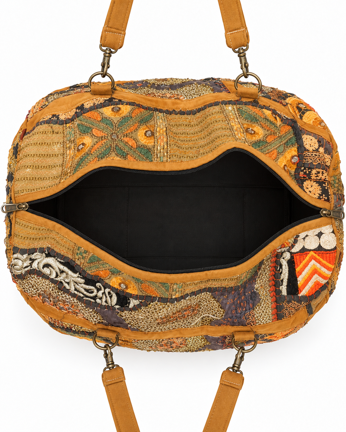 Image of Handmade Embroidered Patchwork Duffle Bag with Mirror & Sequin Detailing | Sofia
