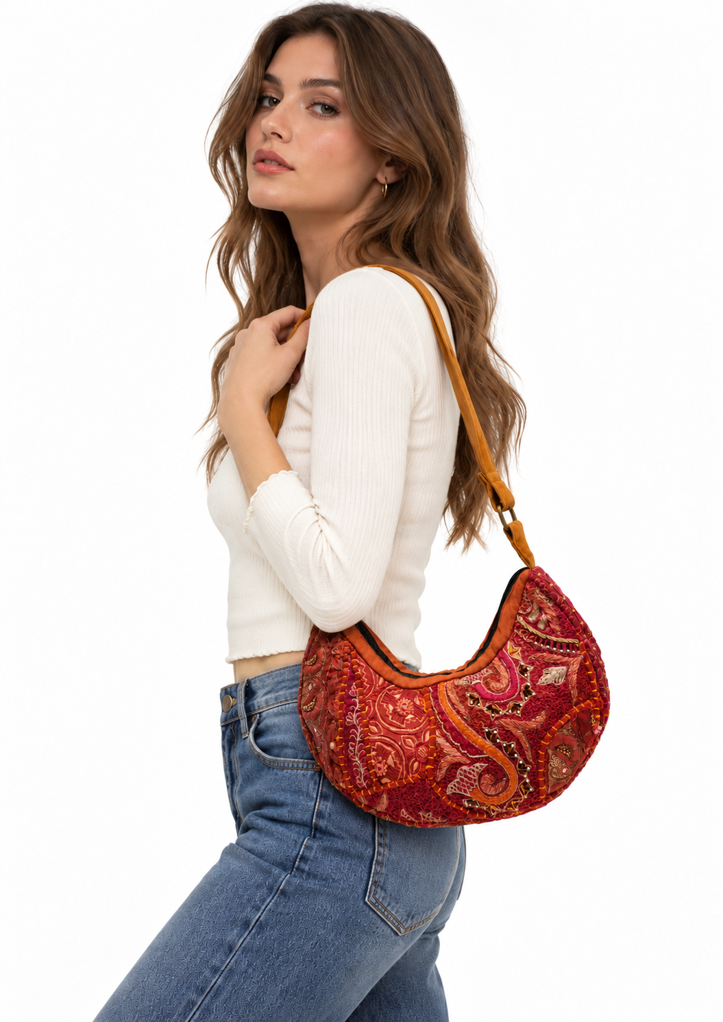 Image of Handmade Burgundy Embroidered Hobo Bag | Vivienne