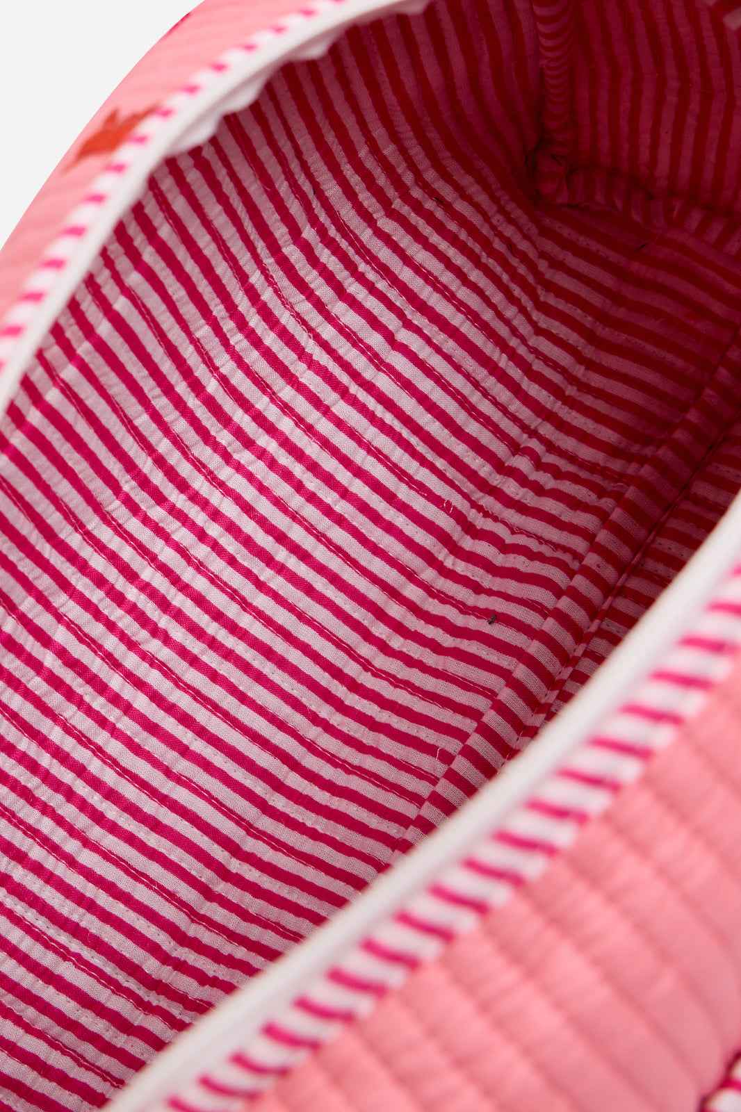 Image of Pink Quilted Cotton Mini Duffle Bag with Lobster Print & Striped Handles | Aglaia