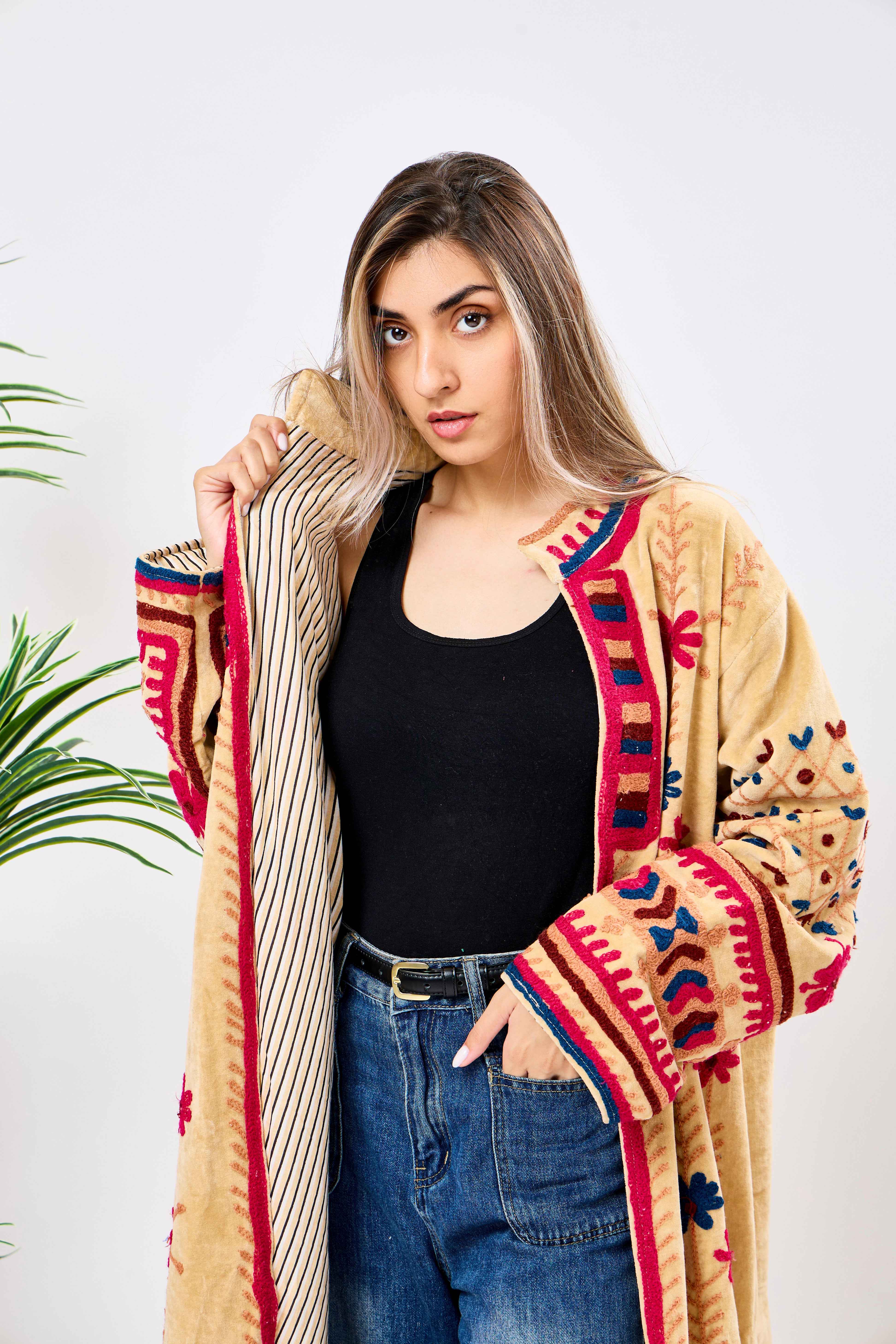 Image of Zareen Long Velvet Jacket
