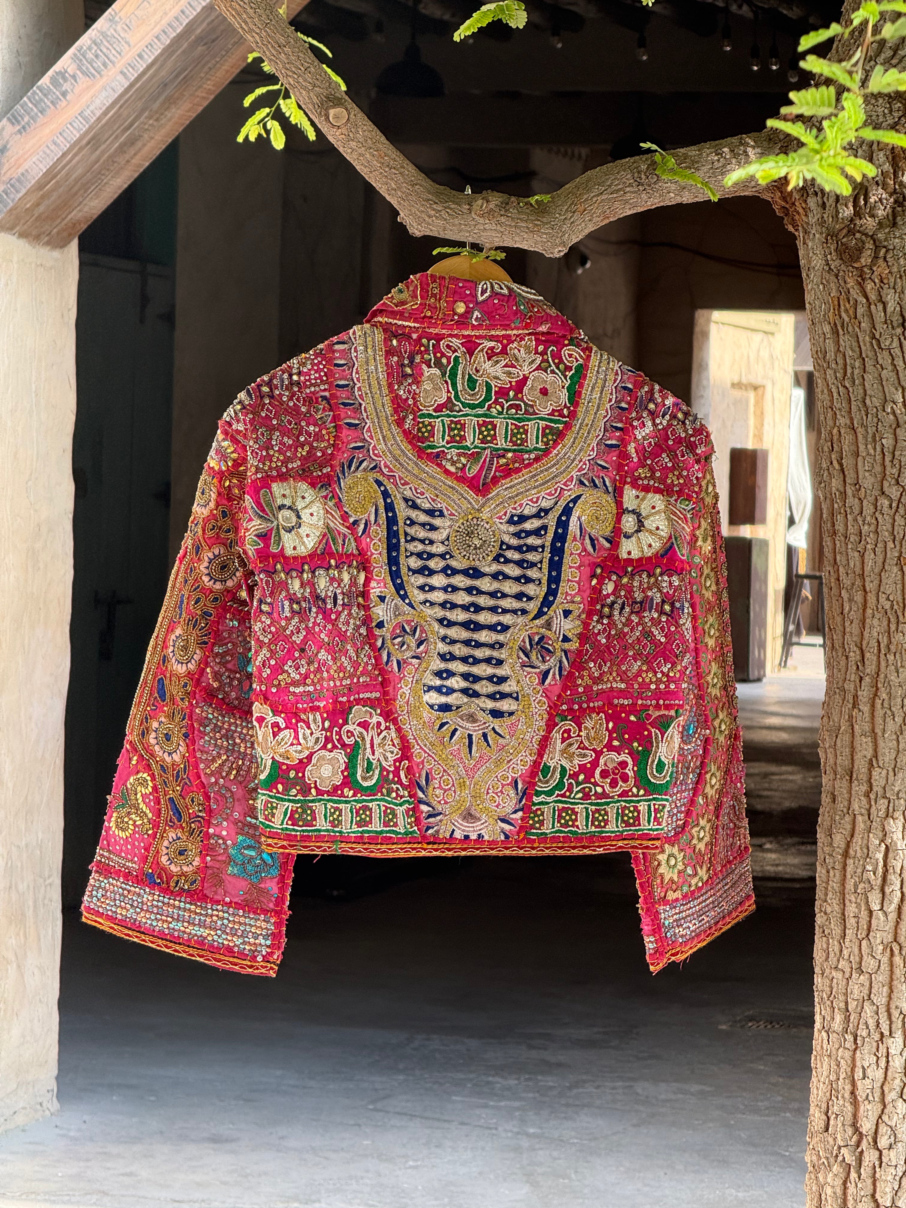 Image of Handmade Pink Embroidered Jacket with Multicolor Beaded Detailing | Amelie