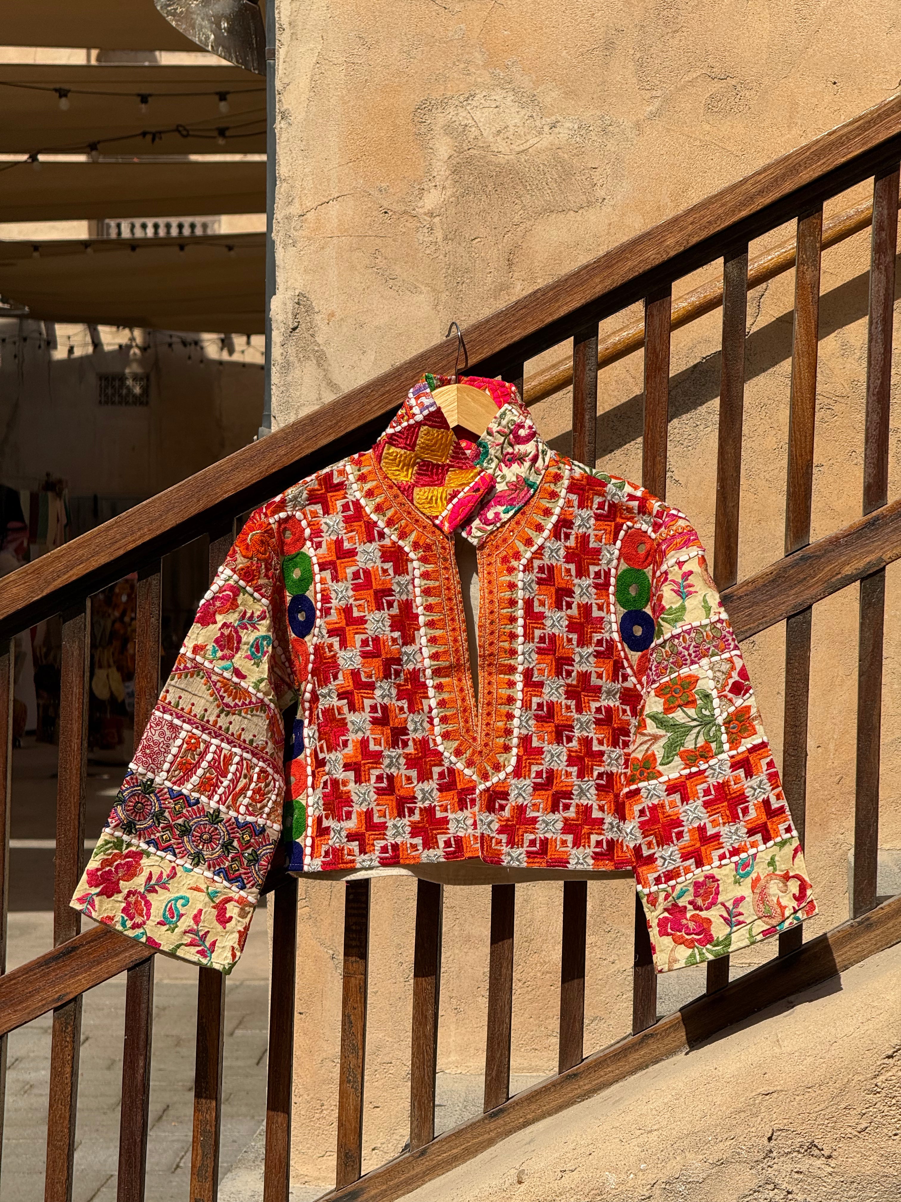 Image of Handmade Multicoloured Embroidered Jacket with Floral & Geometric Detailing | Rawan